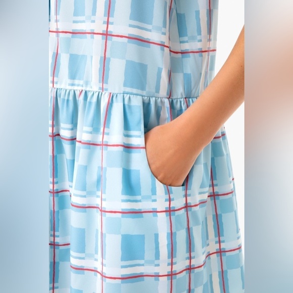 TUCKERNUCK Westport Trellis Sleeveless Hayes Shirt Dress Blue Plaid Size Large - Picture 13 of 15